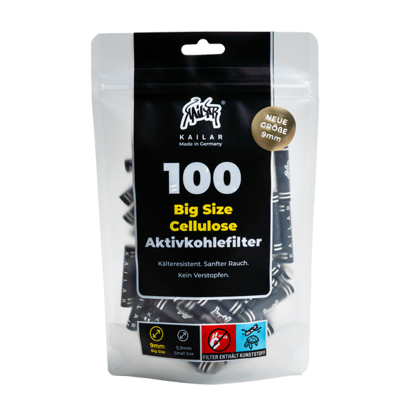 100 BIG SIZE (9mm) Cellulose Soft Aktivkohlefilter