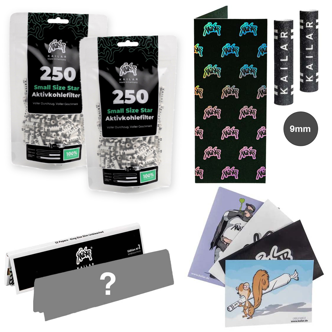 Kailar 2×250er Star Bundle Weiß und Weiß mit Longpapers, Mischpappe, 2×9-mm-Filtern und Stickern