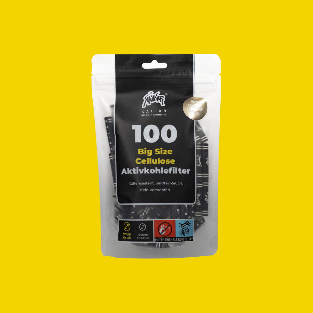100 BIG SIZE (9mm) Cellulose Soft Aktivkohlefilter
