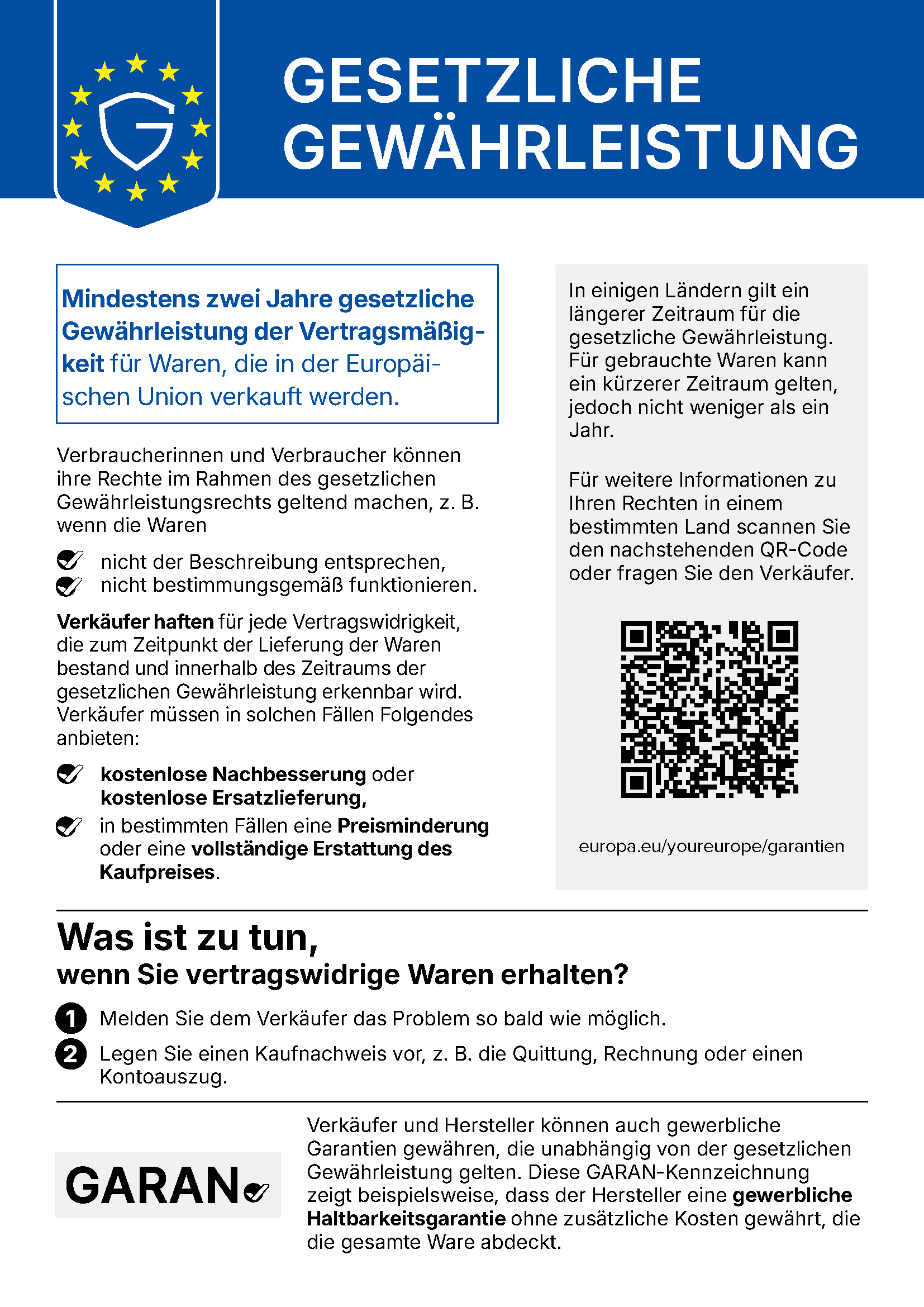 Gesetzliche Gewährleistung – offizielle EU-Mitteilung
